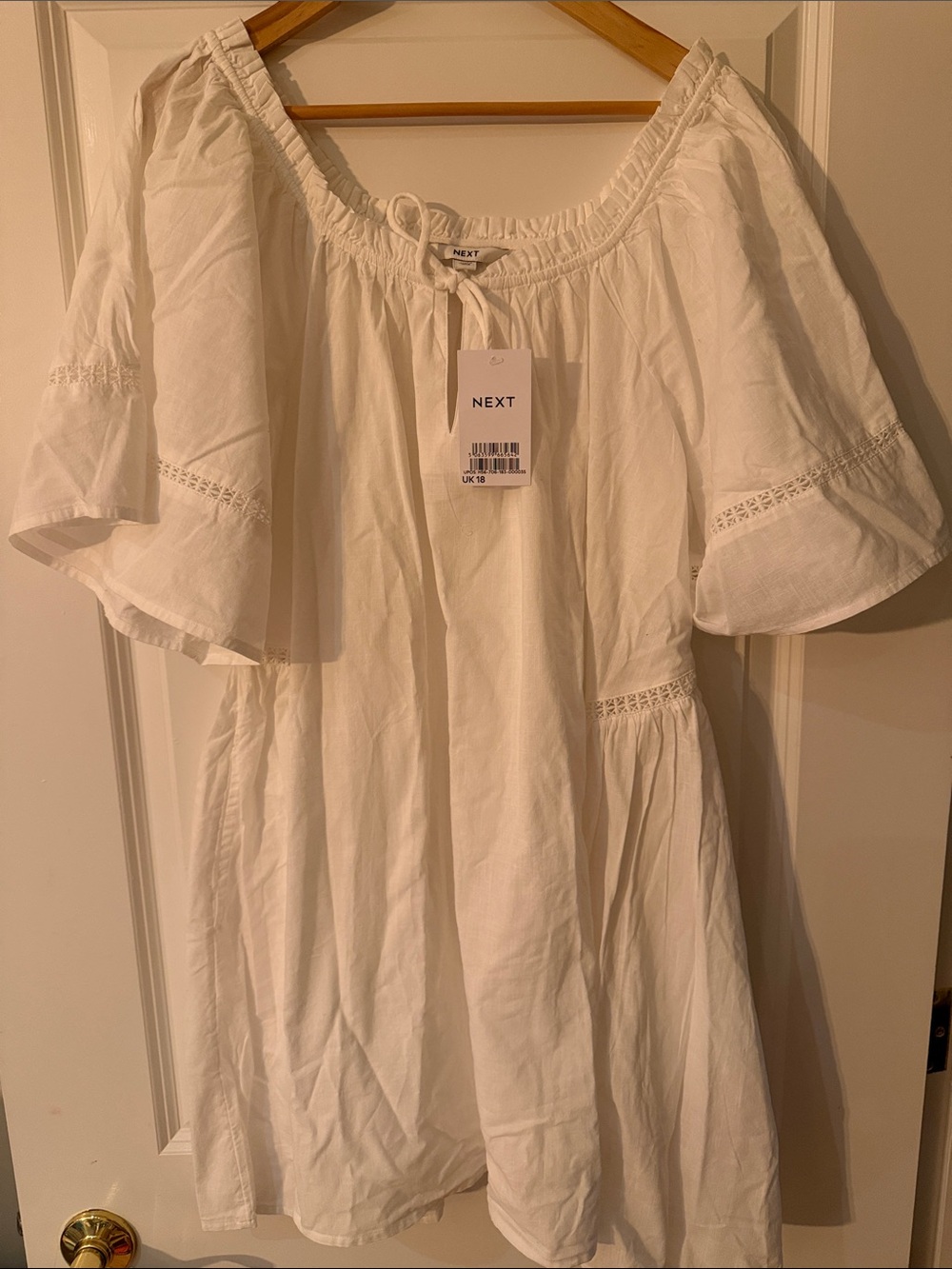 next White Cotton Off-Shoulder Boho Dress